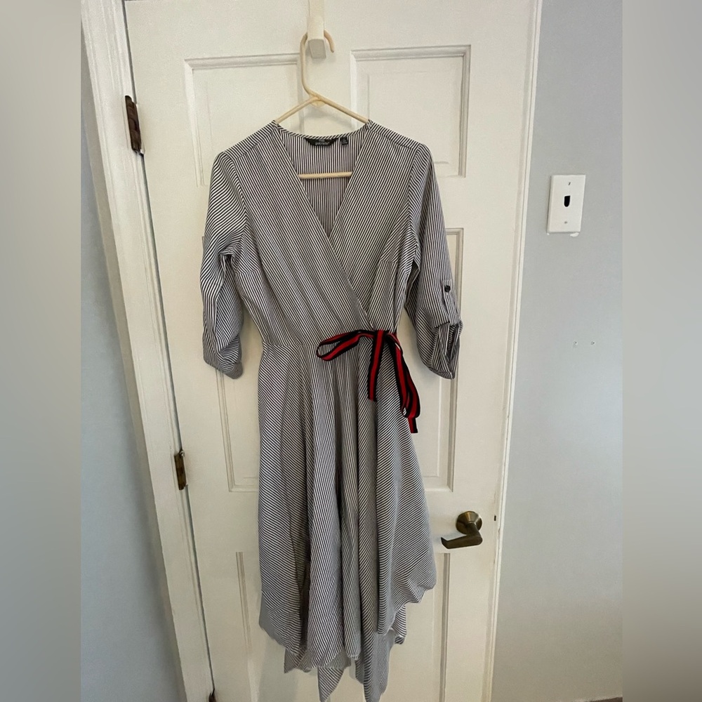 Mlle Gabrielle Asymmetrical Dress with Red Tie